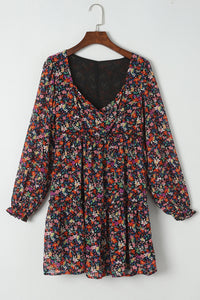 Wrapped V Neckline Long Sleeve Floral Dress