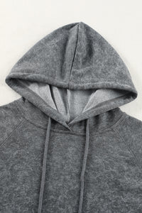 Gray Mineral Wash Kangaroo Pocket Drawstring Pullover Hoodie | Tops/Sweatshirts & Hoodies