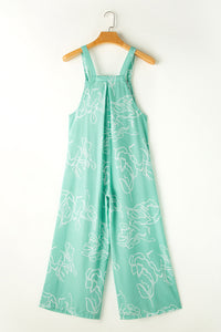 Moonlight Jade Printed Bib Wide Leg Overalls | Bottoms/Jumpsuits & Rompers