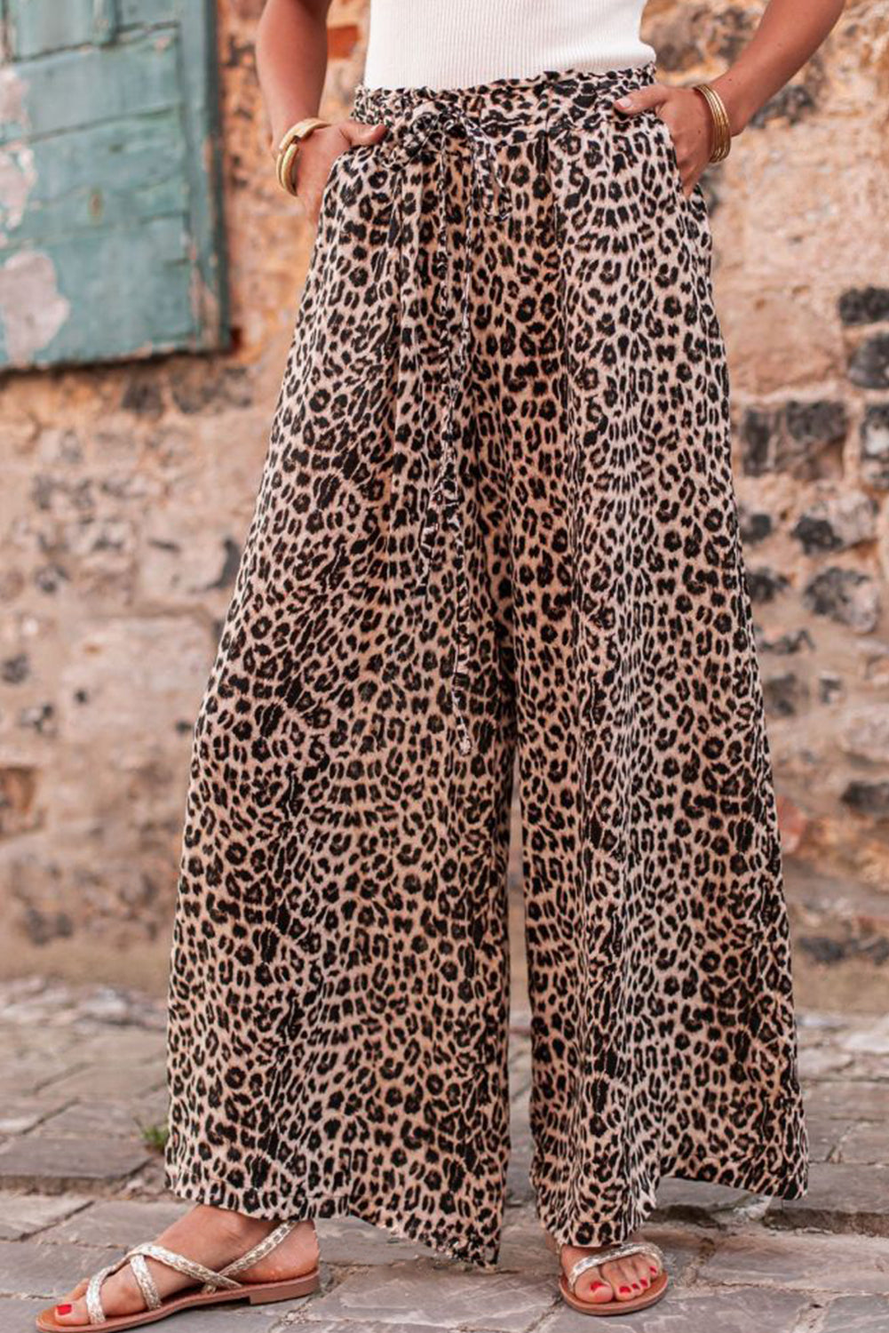 Desert Palm Boho Leopard Wide Leg Pants | Bottoms/Pants & Culotte