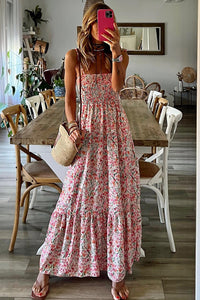 White Boho Floral Smocked Ruffled Maxi Dress | Dresses/Maxi Dresses