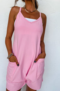 Pink Sleeveless Pocketed V Neck Jersey Romper | Bottoms/Jumpsuits & Rompers