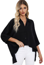 Load image into Gallery viewer, Black 3/4 Puff Sleeve Oversize Shirt | Tops/Blouses &amp; Shirts
