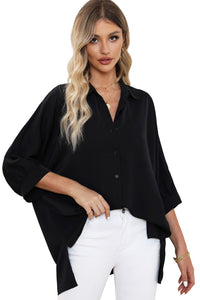 Black 3/4 Puff Sleeve Oversize Shirt | Tops/Blouses & Shirts