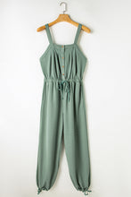 Load image into Gallery viewer, Textured Drawstring Jumpsuit | Moss Green Knotted Straps Button
