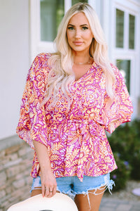 Boho Floral Print Belted Surplice Blouse | Tops/Blouses & Shirts