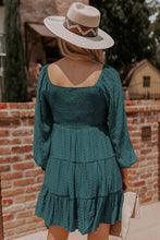 Load image into Gallery viewer, Tiered Mini Dress | Mist Green Bishop Sleeve Smocked Dress
