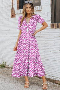 Pink V Neck Casual Geometric Print Maxi Dress | Dresses/Maxi Dresses