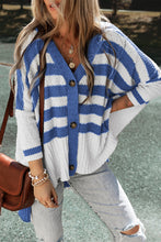 Load image into Gallery viewer, Hi Low Cardigan | Blue Stripe V Neck Buttoned Sweater
