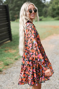 Red Floral Smocked Bishop Sleeve Tassel Mini Dress | Dresses/Floral Dresses