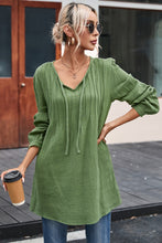 Load image into Gallery viewer, V Neck Blouse | Green Casual Pleated Textured Top
