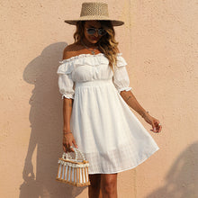 Load image into Gallery viewer, Off-Shoulder White Flounce Sleeve Dress
