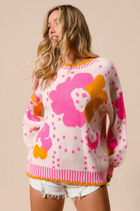 Flower Pattern Contrast Sweater