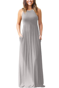 Maxi Dress | Full Size Grecian Neck Dress with Pockets