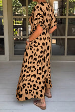 Load image into Gallery viewer, Khaki Leopard V Neck High Waist Buttoned Plus Maxi Dress | Plus Size/Plus Size Dresses/Plus Size Maxi Dresses
