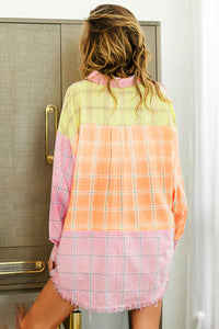 Color Block Top | Plaid Color Block Raw Hem Shirt