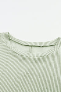 Oversized Top | Green Ribbed Roll-Tab Sleeve Chest Pocket