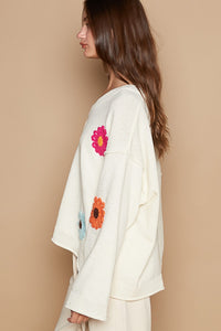 V-Neck Flower Patches Sweater