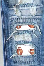 Load image into Gallery viewer, Distressed Football Straight Blue Jeans
