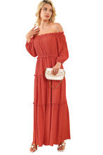 Load image into Gallery viewer, Maxi Dress | Orange Off Shoulder Balloon Sleeve Ruffled
