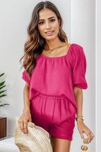 Load image into Gallery viewer, Hot Pink Square Neck Half Sleeve Top and Shorts Set
