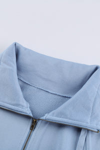 Cotton Pocketed Half Zip Pullover Sky Blue Sweatshirt | Tops/Sweatshirts & Hoodies