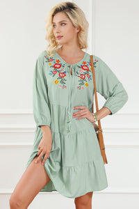 Green Floral Embroidery Tiered Ruffle Hem Dress | Dresses/Floral Dresses