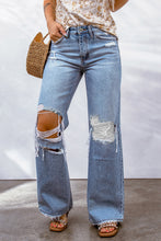 Load image into Gallery viewer, Sky Blue Destroyed Open Knee Wide Leg Jeans
