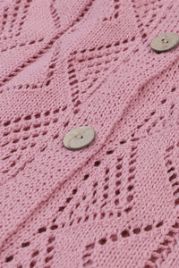 Pink Hollow-out Openwork Knit Cardigan