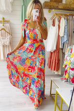 Load image into Gallery viewer, Womens Maxi Dress | Multicolor Vibrant Tropical Print Smocked Ruffle Tiered Maxi Dress | Dresses/Maxi Dresses
