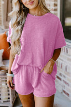 Load image into Gallery viewer, Phalaenopsis Ribbed Textured Knit Loose Fit Tee and Shorts Set | Two Piece Sets/Short Sets
