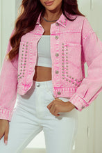 Load image into Gallery viewer, Womens Denim Jacket | Pink Rivet Studded Pocketed Denim Jacket | Outerwear/Denim jackets
