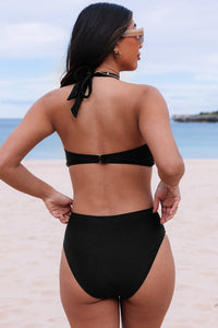 Black Halter O-ring Ruched Bust One Piece Swimsuit | Swimwear/One Piece Swimsuit