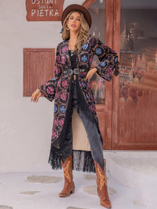 Bohemian Fringe Open Front Cardigan