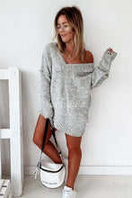 Load image into Gallery viewer, Gray Exposed Seam V Neck Slouchy Sweater
