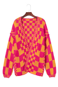 Multicolor Open Front Mixed Checkered Pattern Knit Cardigan | Tops/Sweaters & Cardigans