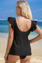 Load image into Gallery viewer, Black Sexy V Neck Ruffle Sleeve Tankini Top | Swimwear/Swim Tops
