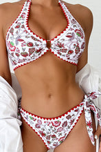 Load image into Gallery viewer, Red Floral Halter O-Ring Backless Knot Bikini Set | Swimwear/Bikinis
