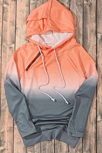 Multicolor Gradient Thumbhole Sleeve Pocketed Zipper Hoodie | Tops/Sweatshirts & Hoodies