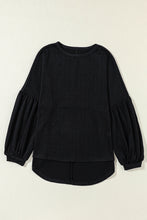 Load image into Gallery viewer, Black Faux Knit Jacquard Puffy Long Sleeve Top
