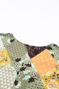 Green Square Neck Mixed Print Blouse | Tops/Blouses & Shirts