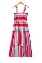 Load image into Gallery viewer, Red Stripe Ruffled Straps Smocked Tiered Long Dress | Dresses/Maxi Dresses
