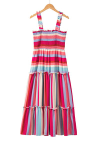Red Stripe Ruffled Straps Smocked Tiered Long Dress | Dresses/Maxi Dresses