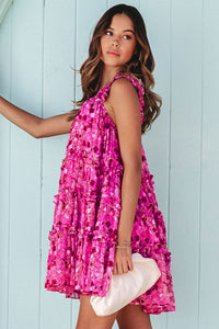 Rose Tiered Ruffled Square Neck Sleeveless Floral Mini Dress | Dresses/Mini Dresses