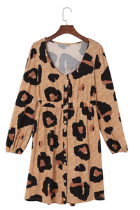 Mini Dress | Leopard Print Bubble Sleeve Loose Knit