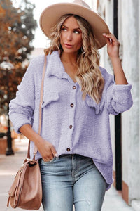 Shirt Jacket | Purple Plush Button Down Pocket