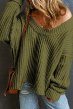 Load image into Gallery viewer, Jungle Green Ribbed Knit Round Neck Slouchy Chunky Sweater
