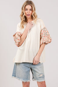 Bubble Sleeve Top | Round Neck Oversized Blouse