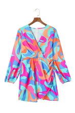 Load image into Gallery viewer, Puff Sleeve Dress | Multi-Color Abstract Print Wrap V Neck
