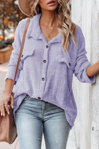 Shirt Jacket | Purple Plush Button Down Pocket